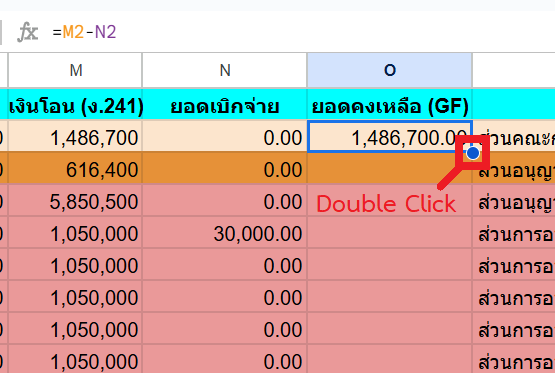 เติมสูตรลงในคอลัมน์